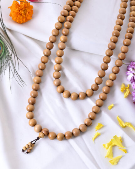 Original white sandalwood japa mala with rubar spacing for comfortable meditation and prayer"