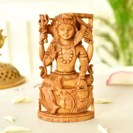 Sandalwood Shiv Idol in seated posture with trident and damru